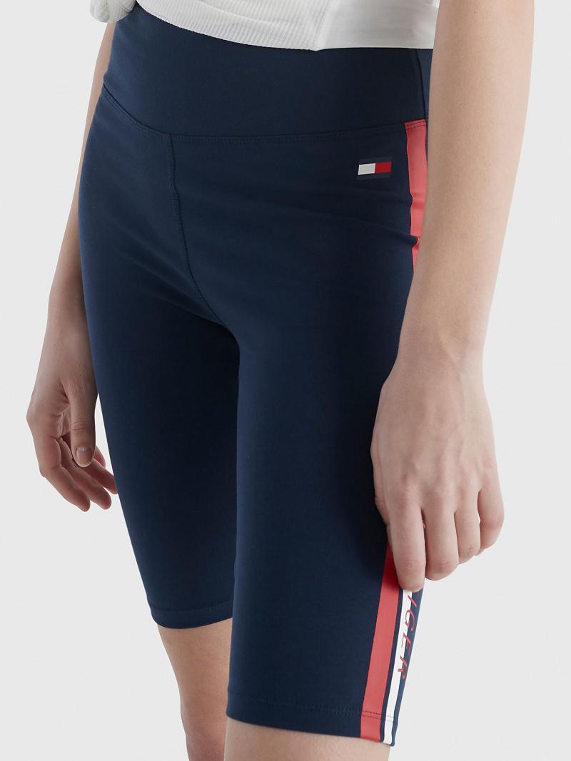 Női Tommy Hilfiger High-Rise Stripe Bike Rövidnadrág Sötétkék | HU 305ZUT